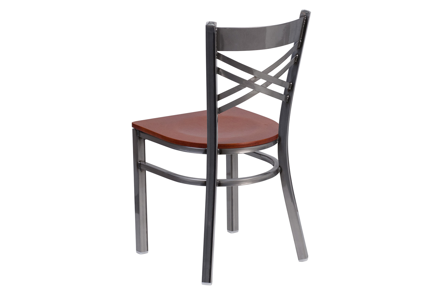 BLNK HERCULES Series Clear Coated Metal X Back Restaurant Chair with Wood Seat - Cherry