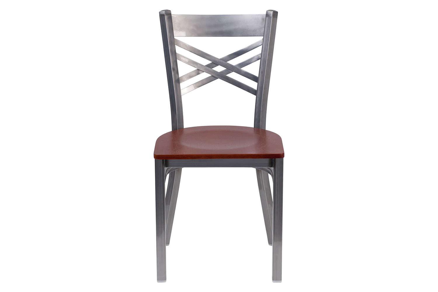 BLNK HERCULES Series Clear Coated Metal X Back Restaurant Chair with Wood Seat - Cherry