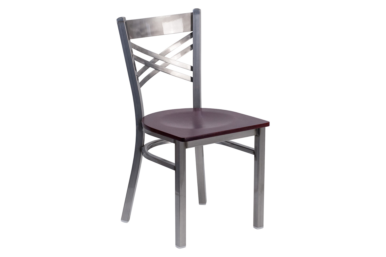 BLNK HERCULES Series Clear Coated Metal X Back Restaurant Chair with Wood Seat - Mahogany