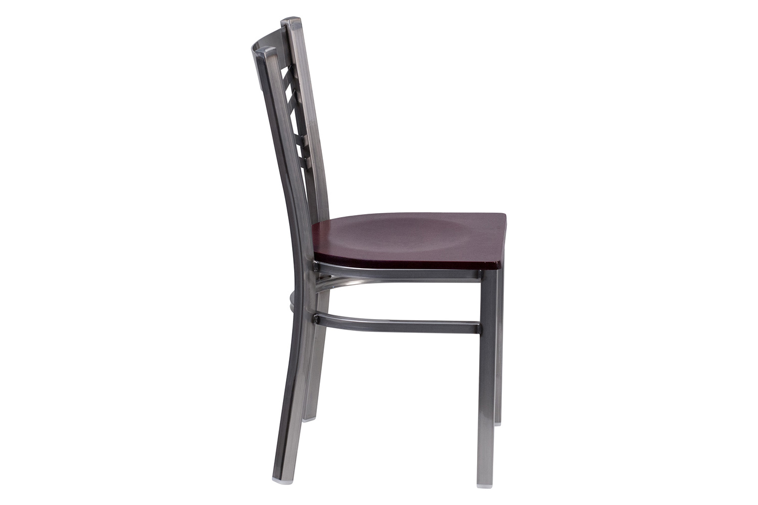 BLNK HERCULES Series Clear Coated Metal X Back Restaurant Chair with Wood Seat - Mahogany