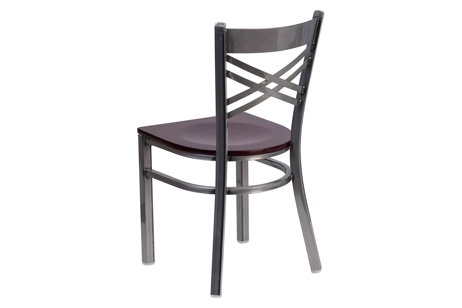 BLNK HERCULES Series Clear Coated Metal X Back Restaurant Chair with Wood Seat - Mahogany