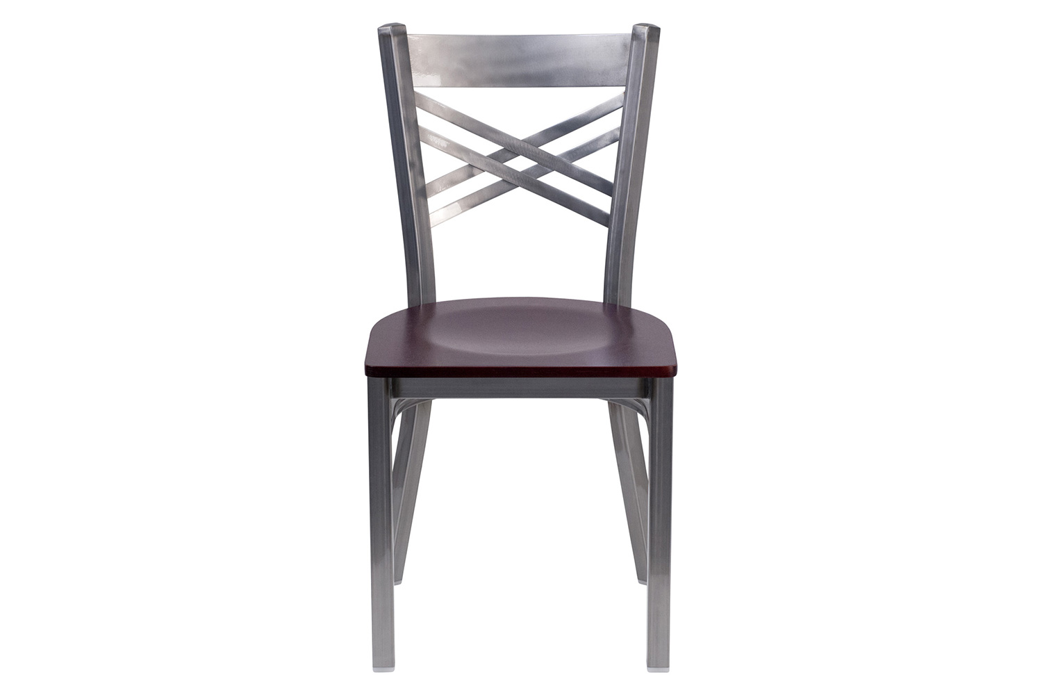 BLNK HERCULES Series Clear Coated Metal X Back Restaurant Chair with Wood Seat - Mahogany