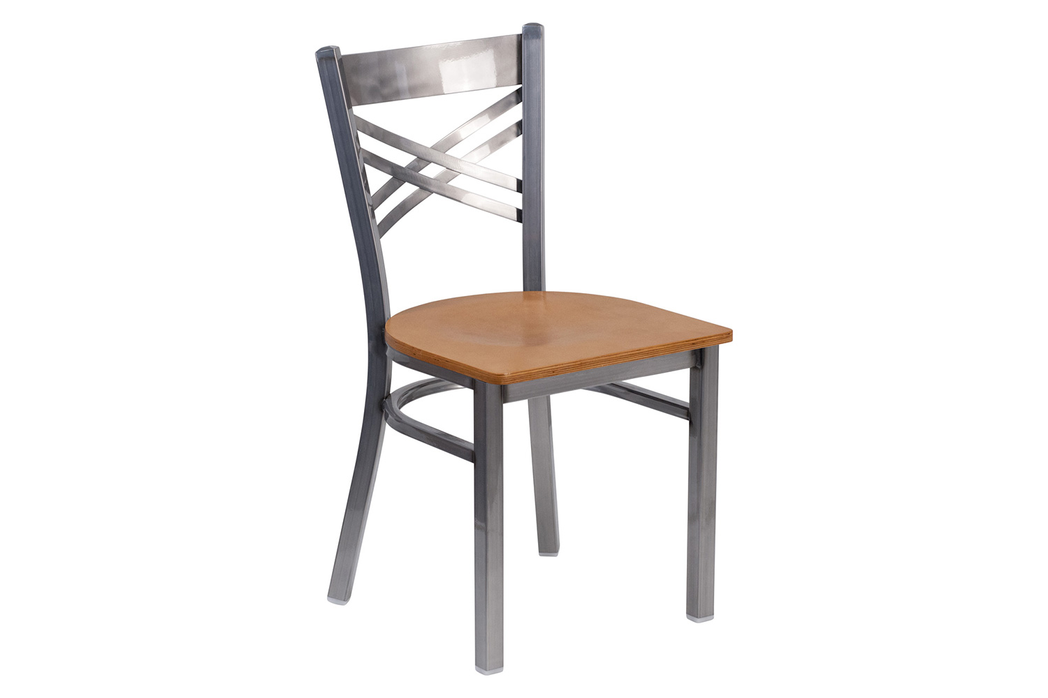 BLNK HERCULES Series Clear Coated Metal X Back Restaurant Chair with Wood Seat - Natural