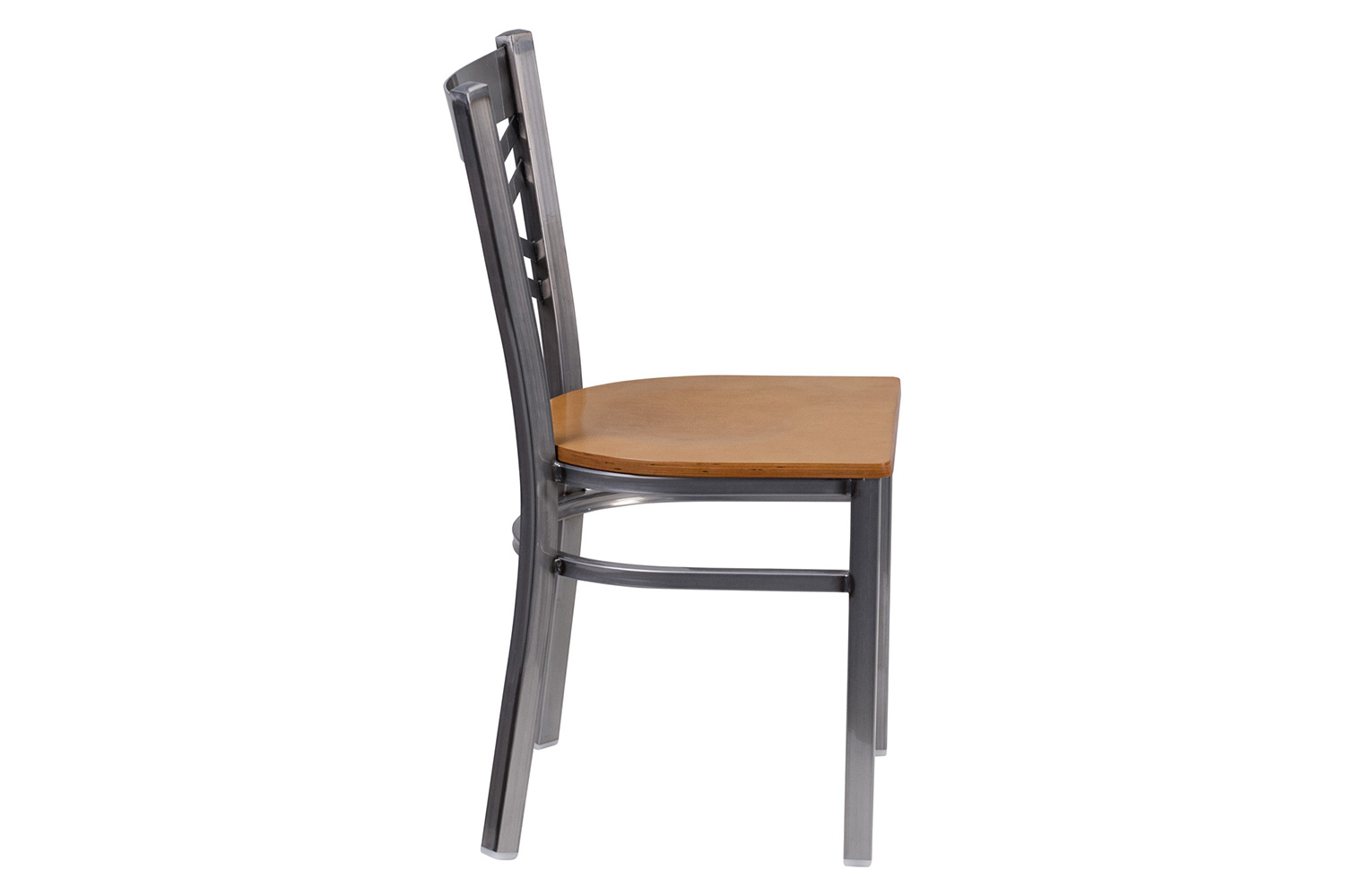 BLNK HERCULES Series Clear Coated Metal X Back Restaurant Chair with Wood Seat - Natural