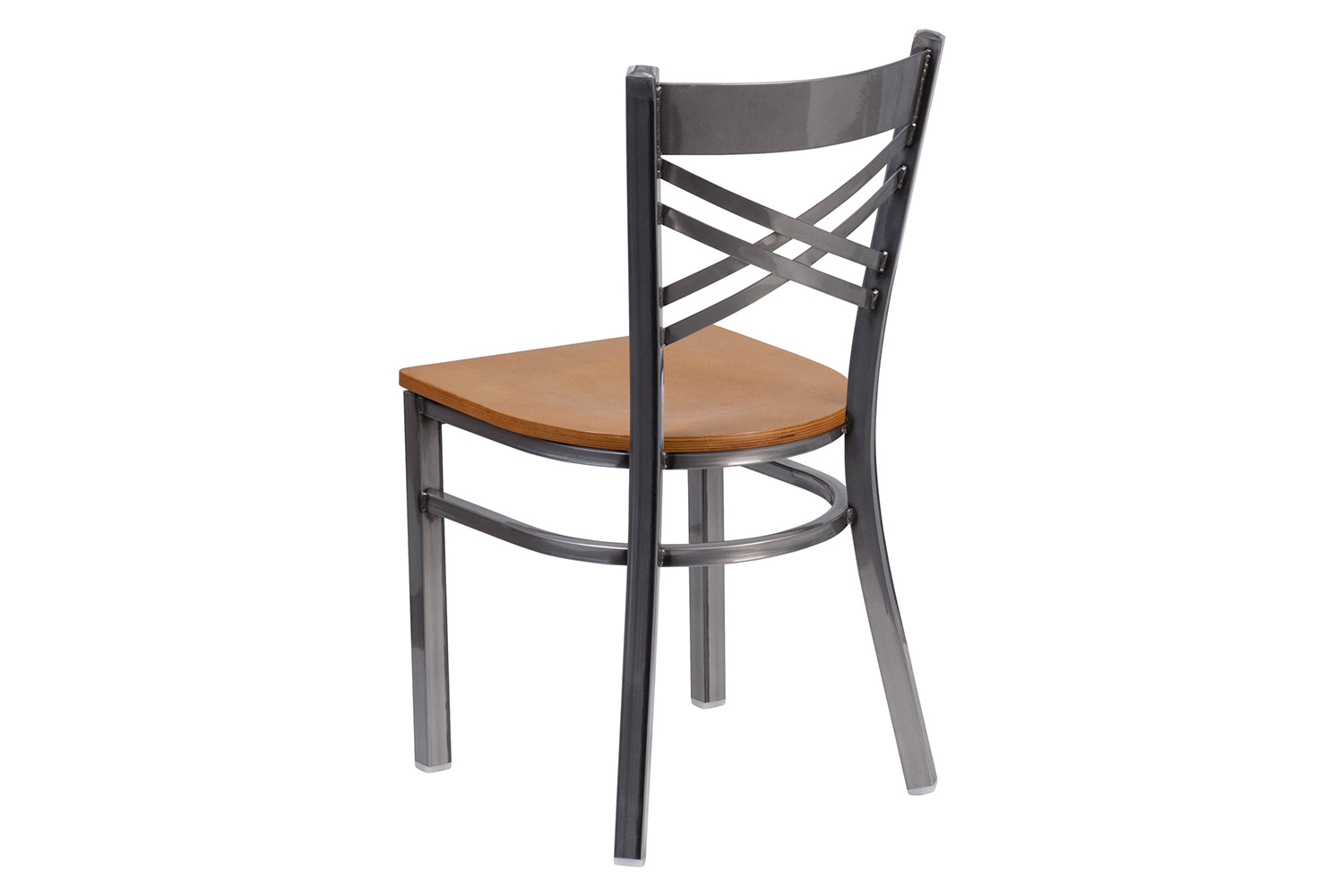 BLNK HERCULES Series Clear Coated Metal X Back Restaurant Chair with Wood Seat - Natural