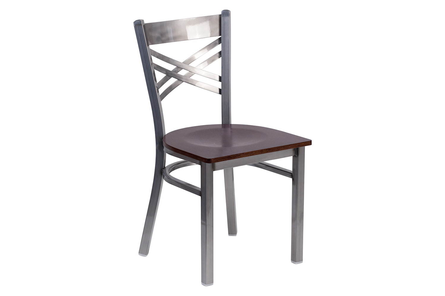 BLNK HERCULES Series Clear Coated Metal X Back Restaurant Chair with Wood Seat