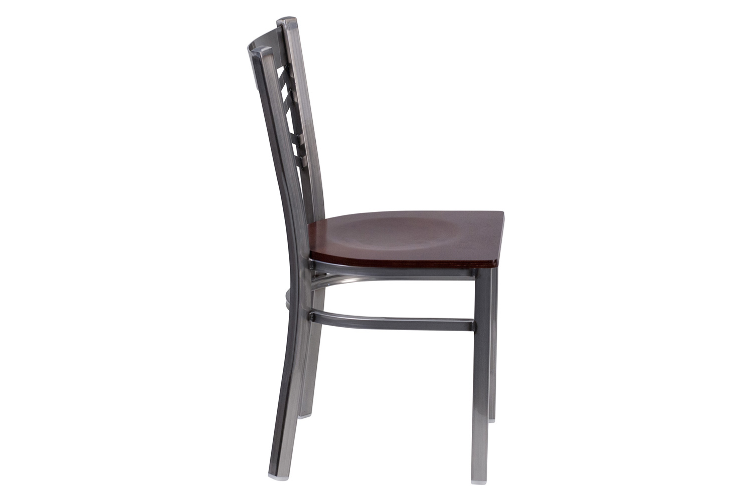 BLNK HERCULES Series Clear Coated Metal X Back Restaurant Chair with Wood Seat - Walnut