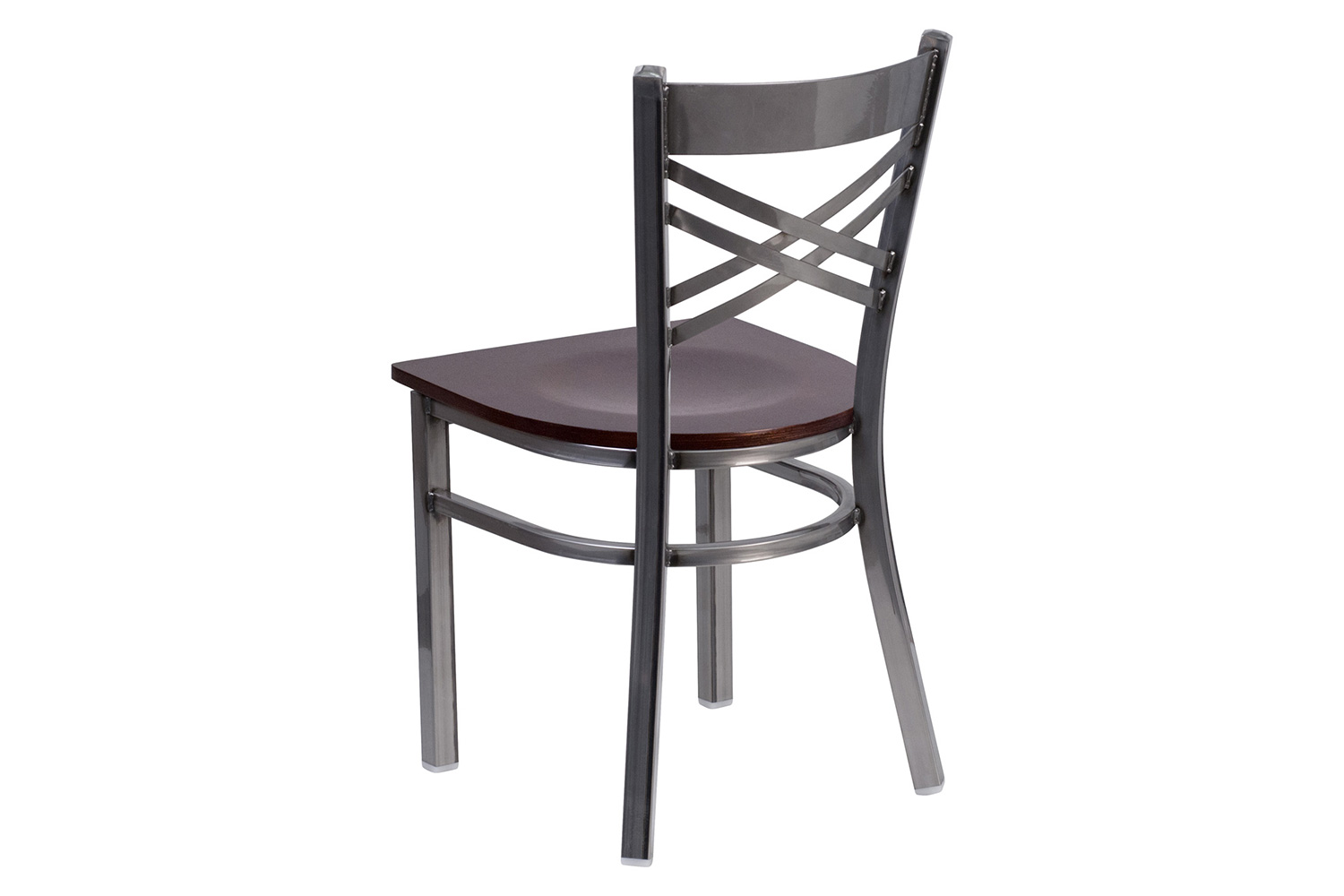 BLNK HERCULES Series Clear Coated Metal X Back Restaurant Chair with Wood Seat - Walnut