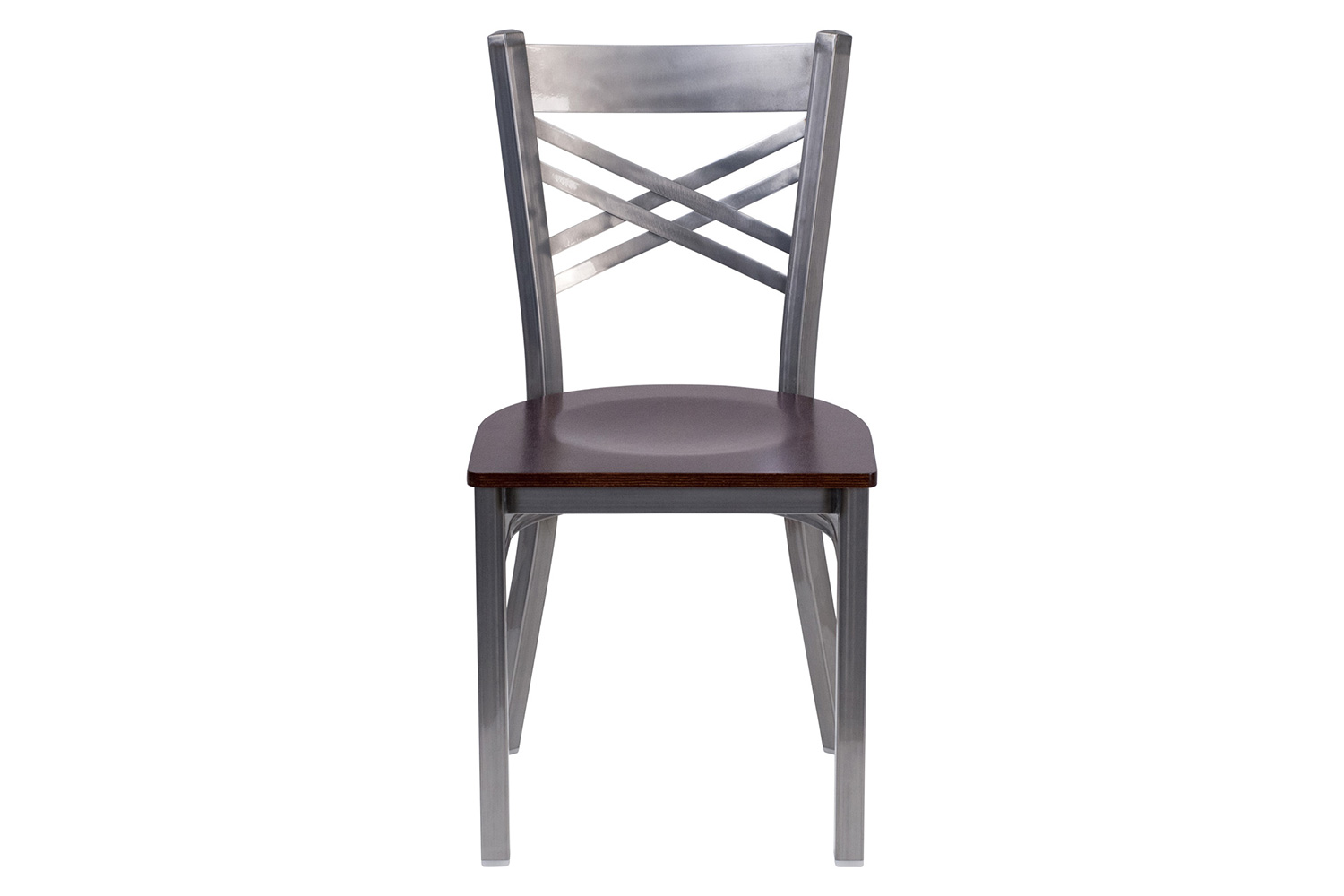 BLNK HERCULES Series Clear Coated Metal X Back Restaurant Chair with Wood Seat - Walnut