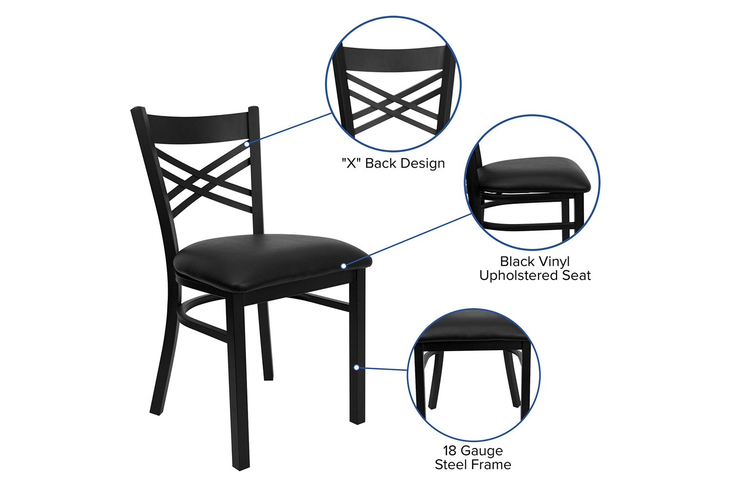 BLNK HERCULES Series Black Metal X" Back Restaurant Chair with Vinyl Seat - Black