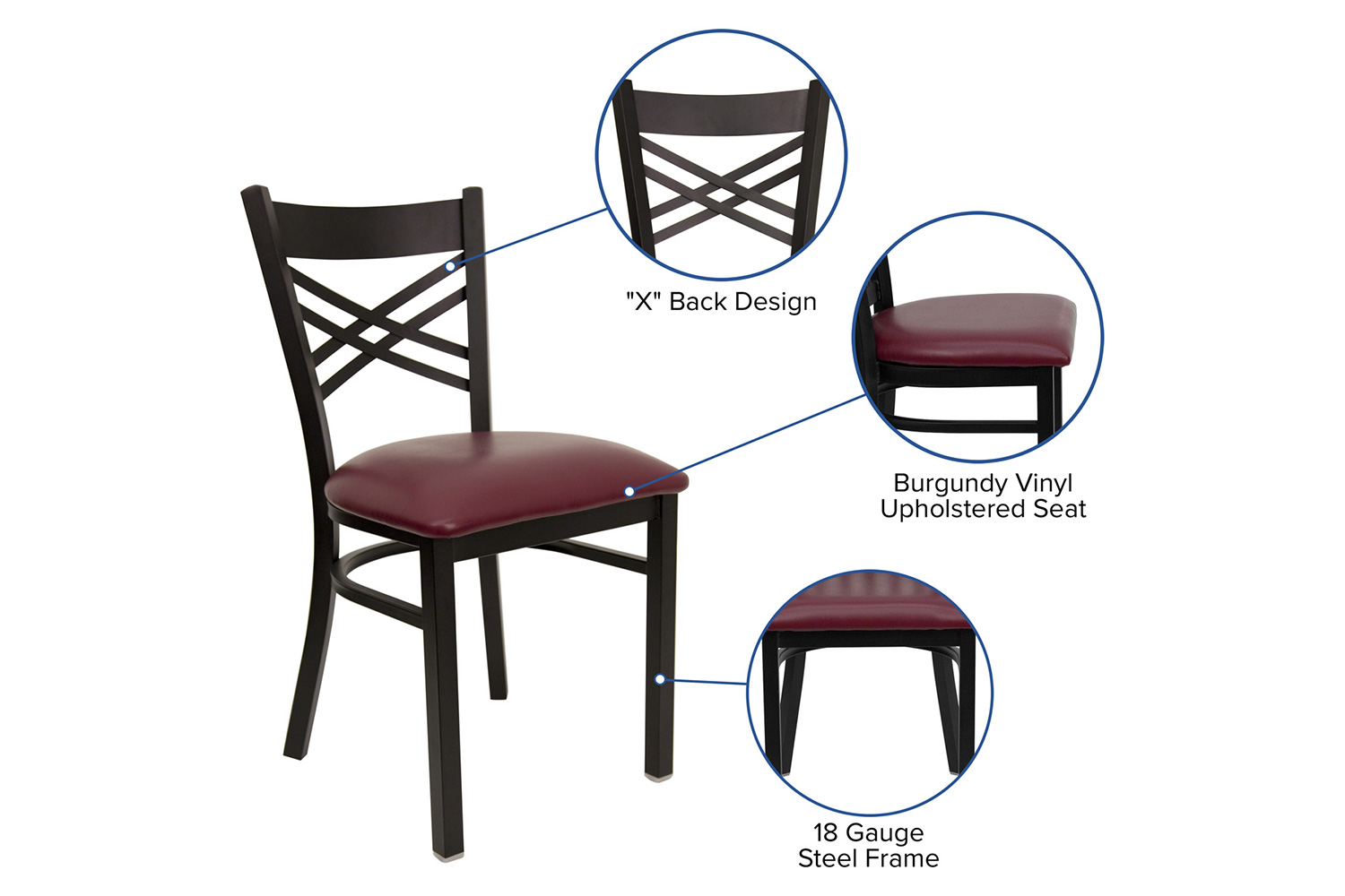 BLNK HERCULES Series Black Metal X" Back Restaurant Chair with Vinyl Seat - Burgundy