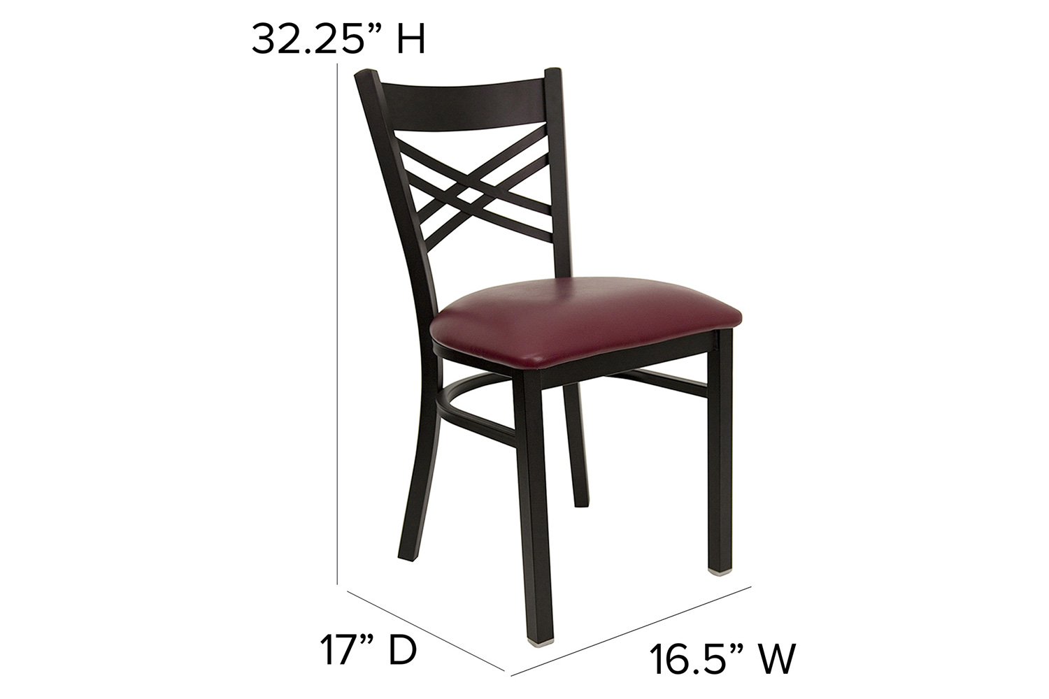 BLNK HERCULES Series Black Metal X" Back Restaurant Chair with Vinyl Seat - Burgundy