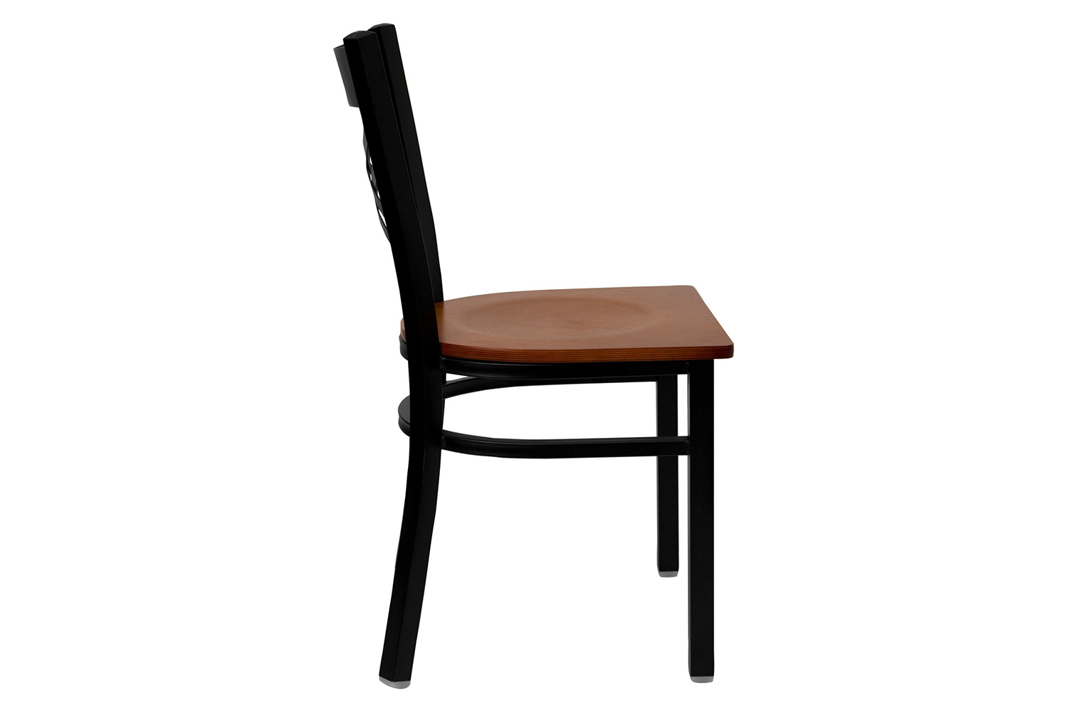 BLNK HERCULES Series Black Metal X" Back Restaurant Chair with Wood Seat - Cherry