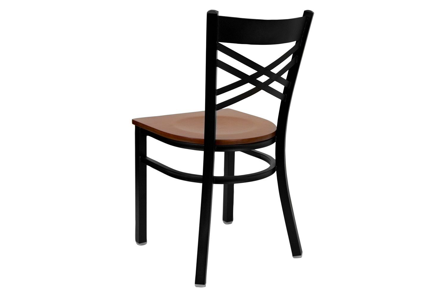 BLNK HERCULES Series Black Metal X" Back Restaurant Chair with Wood Seat - Cherry