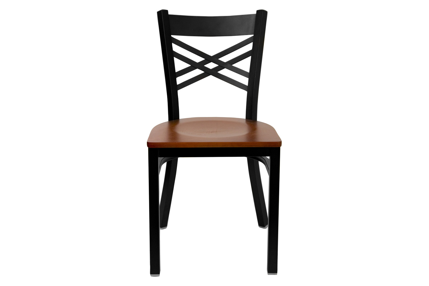 BLNK HERCULES Series Black Metal X" Back Restaurant Chair with Wood Seat - Cherry