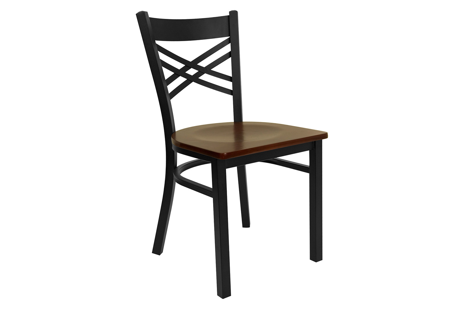 BLNK HERCULES Series Black Metal X" Back Restaurant Chair with Wood Seat - Mahogany