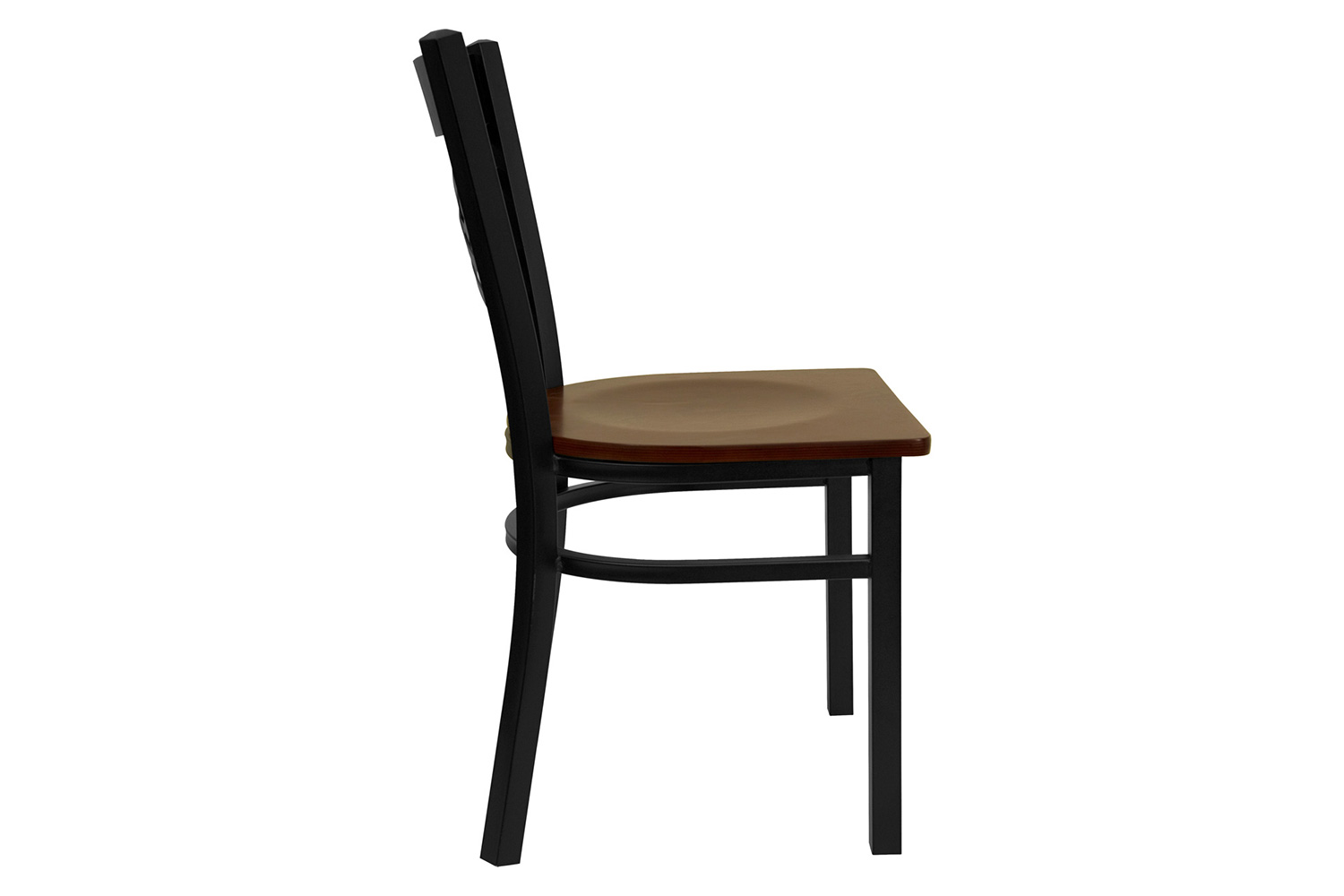 BLNK HERCULES Series Black Metal X" Back Restaurant Chair with Wood Seat - Mahogany