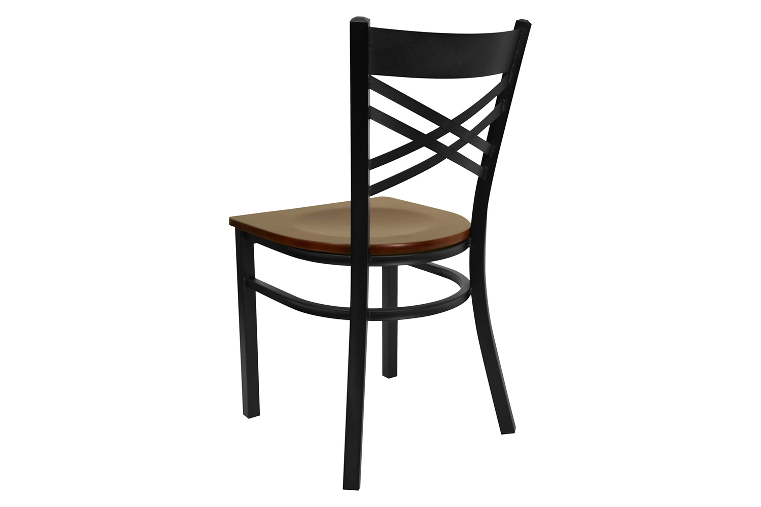 BLNK HERCULES Series Black Metal X" Back Restaurant Chair with Wood Seat - Mahogany