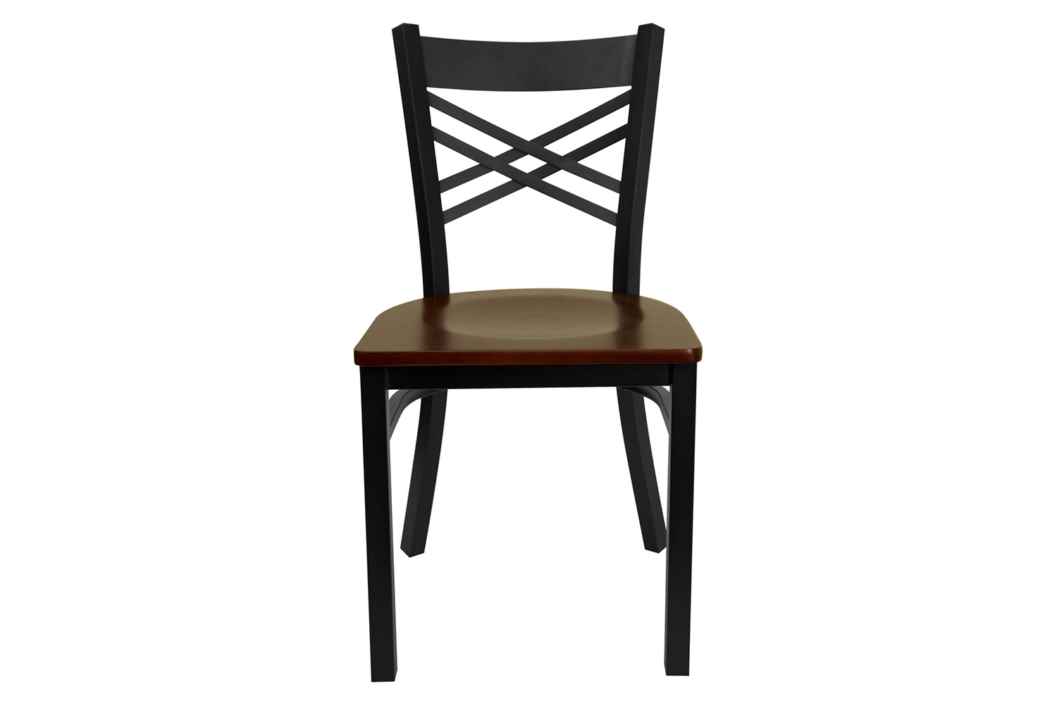 BLNK HERCULES Series Black Metal X" Back Restaurant Chair with Wood Seat - Mahogany