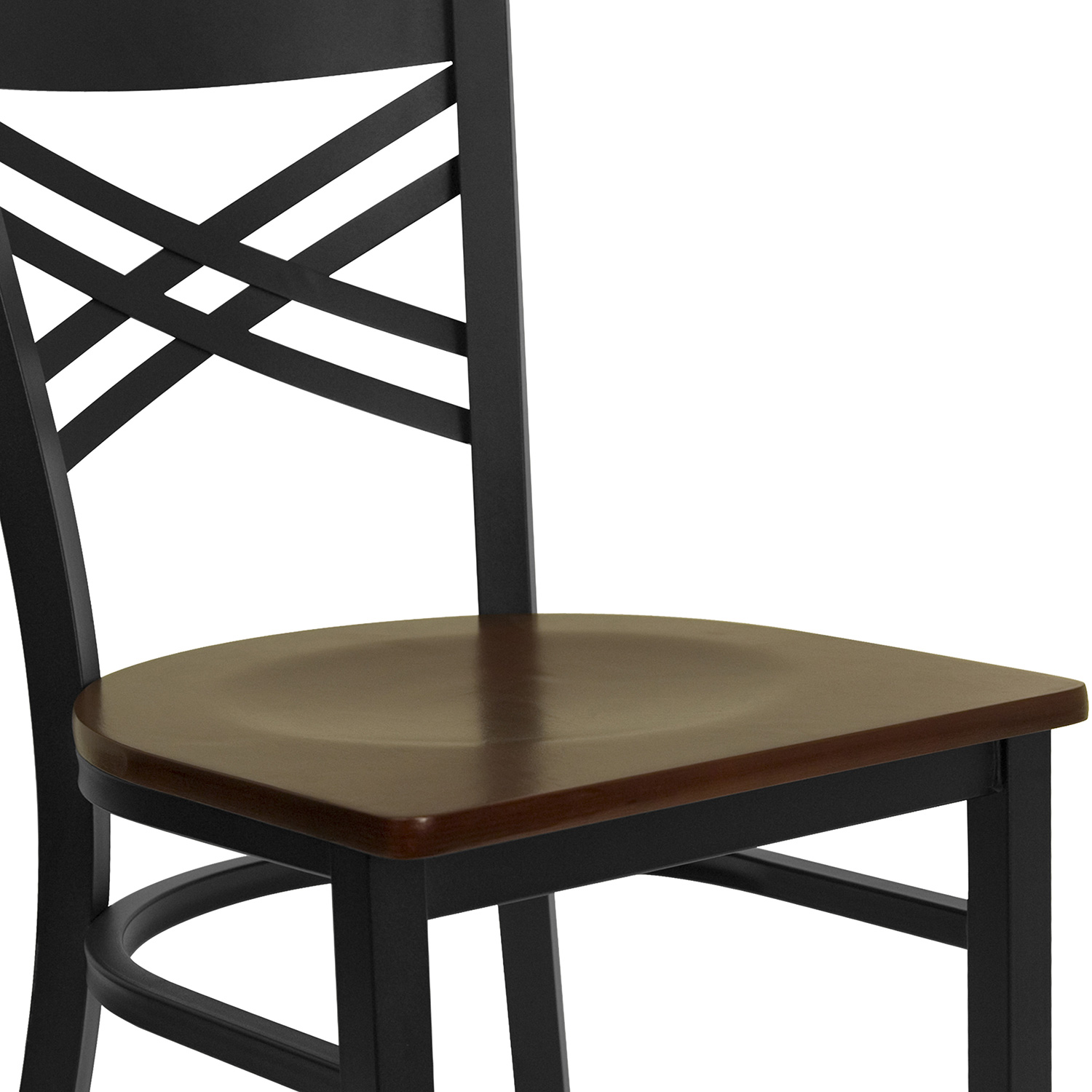 BLNK HERCULES Series Black Metal X" Back Restaurant Chair with Wood Seat - Mahogany