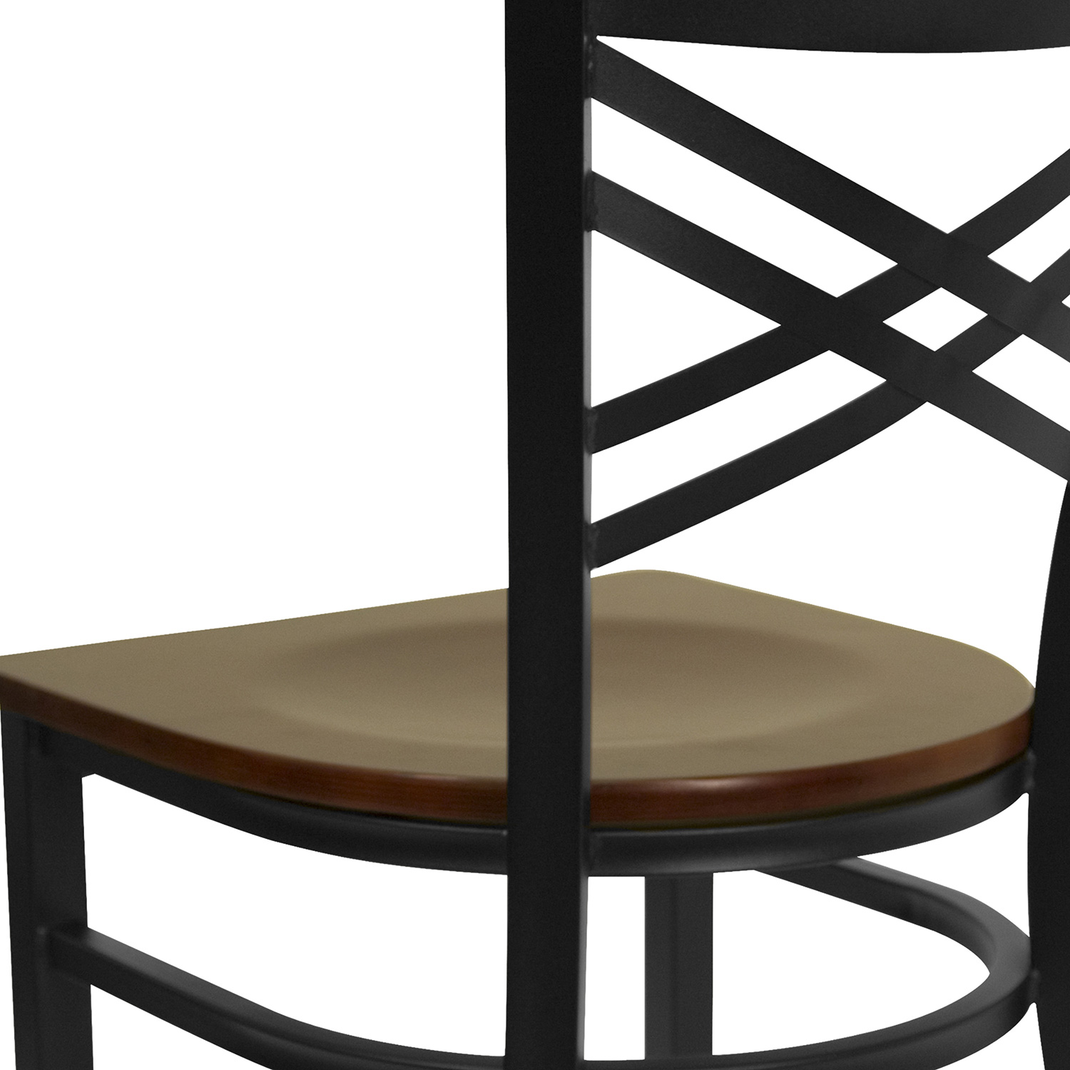 BLNK HERCULES Series Black Metal X" Back Restaurant Chair with Wood Seat - Mahogany