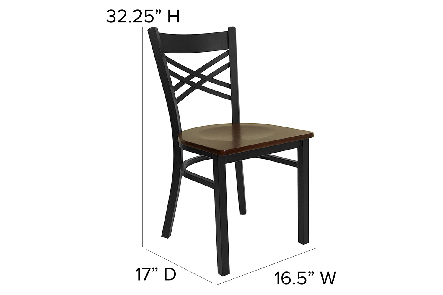 BLNK HERCULES Series Black Metal X" Back Restaurant Chair with Wood Seat - Mahogany