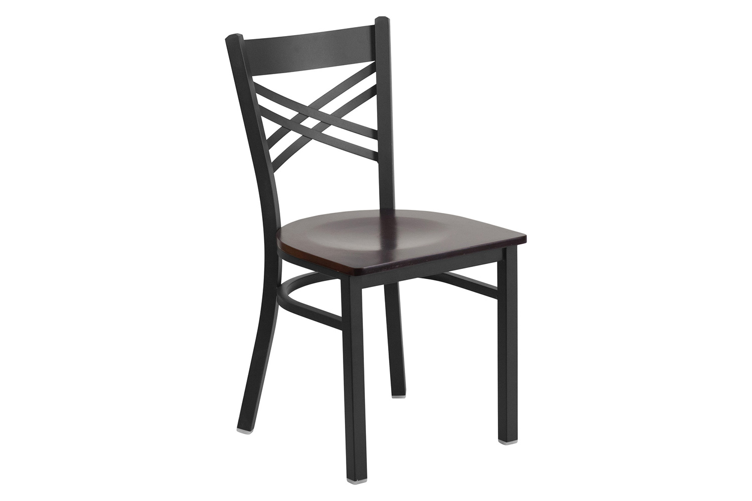 BLNK HERCULES Series Black Metal X" Back Restaurant Chair with Wood Seat - Walnut