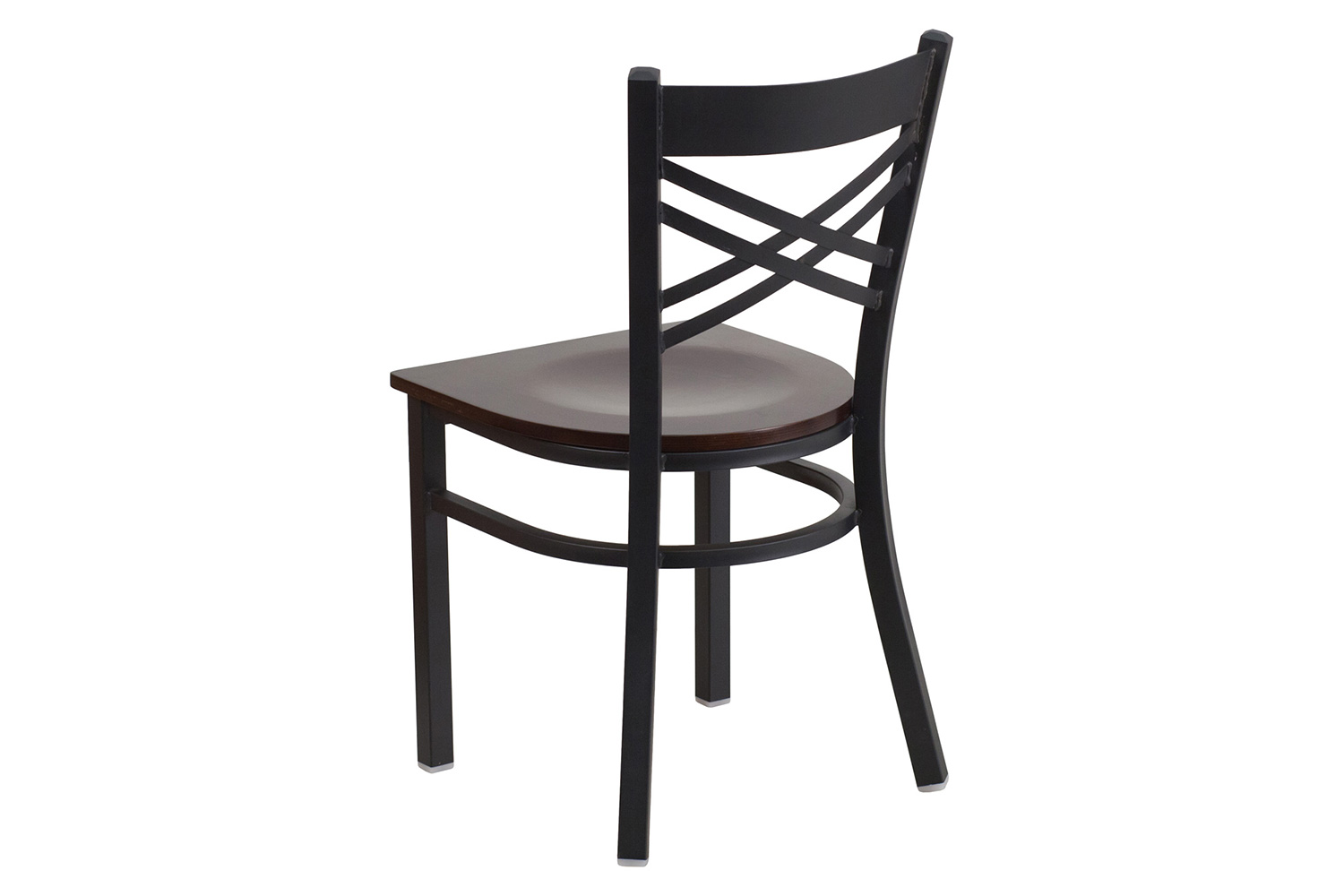 BLNK HERCULES Series Black Metal X" Back Restaurant Chair with Wood Seat - Walnut