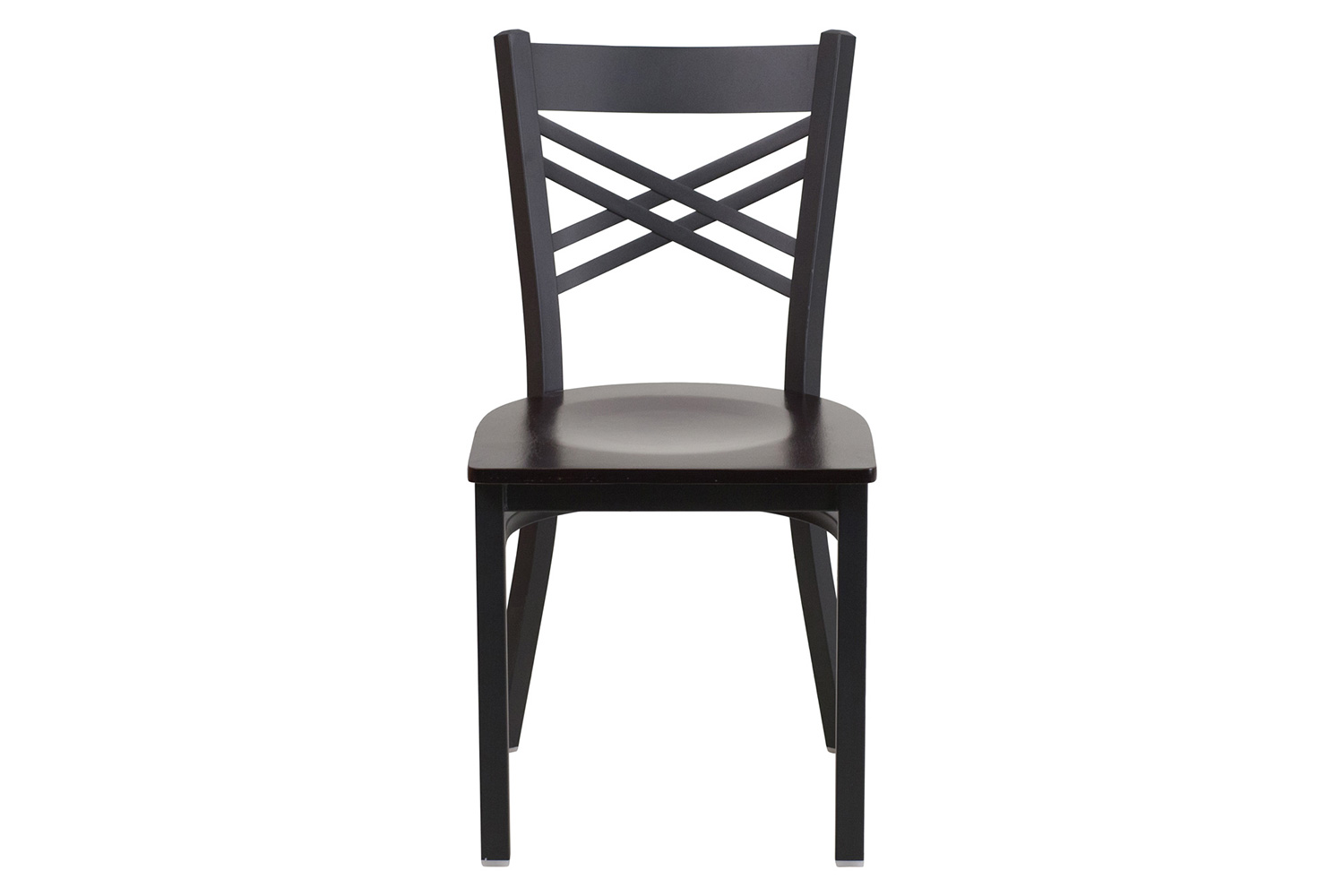 BLNK HERCULES Series Black Metal X" Back Restaurant Chair with Wood Seat - Walnut