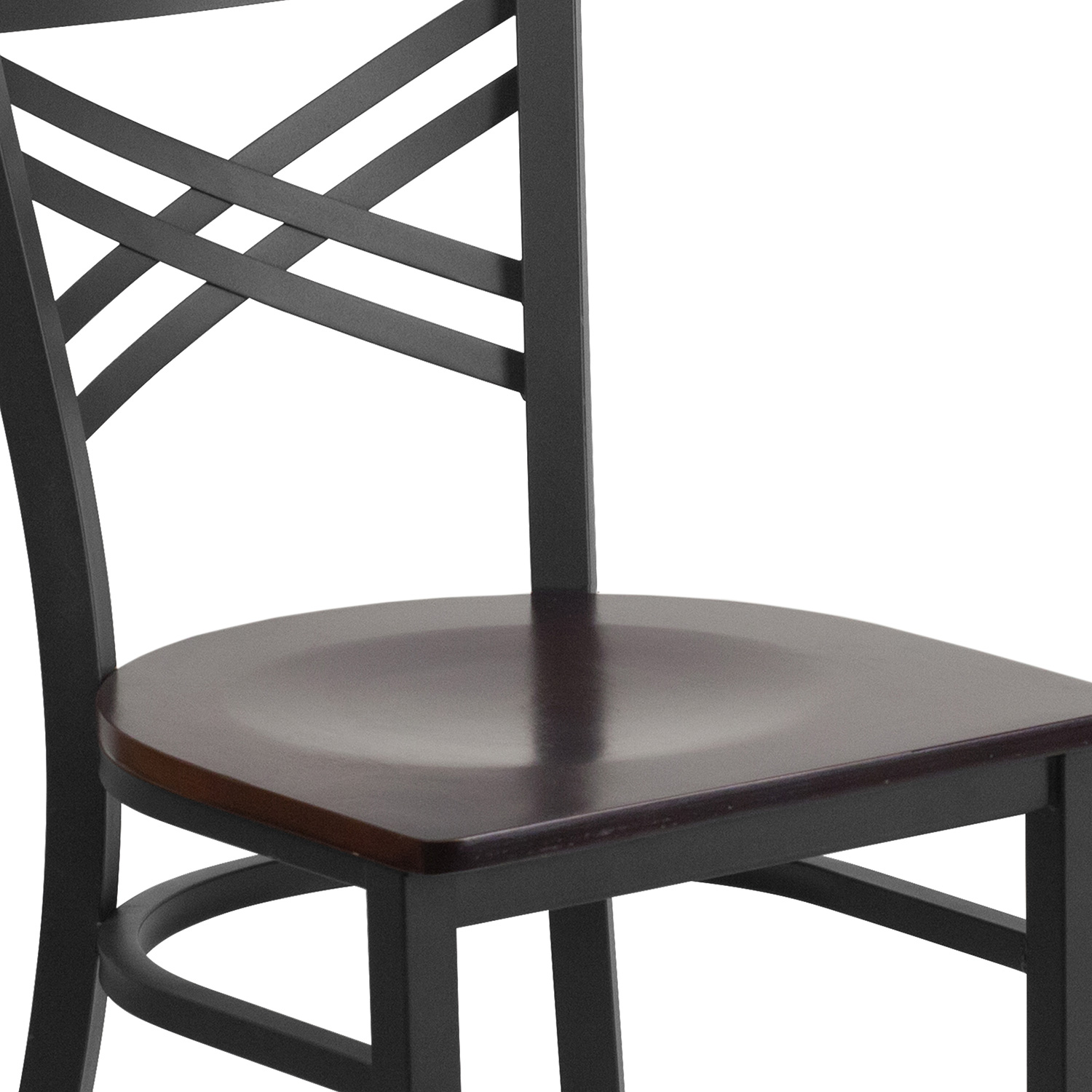 BLNK HERCULES Series Black Metal X" Back Restaurant Chair with Wood Seat - Walnut