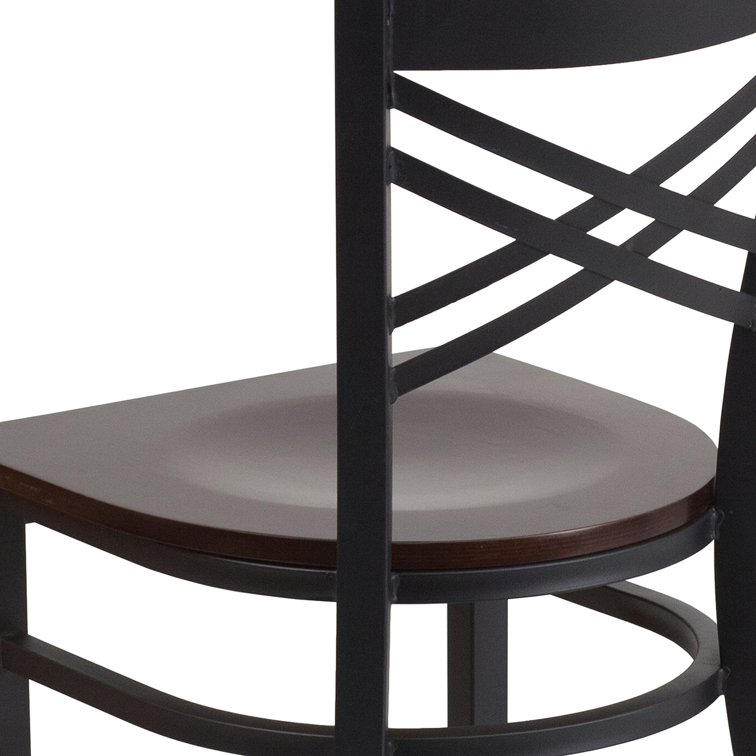 BLNK HERCULES Series Black Metal X" Back Restaurant Chair with Wood Seat - Walnut