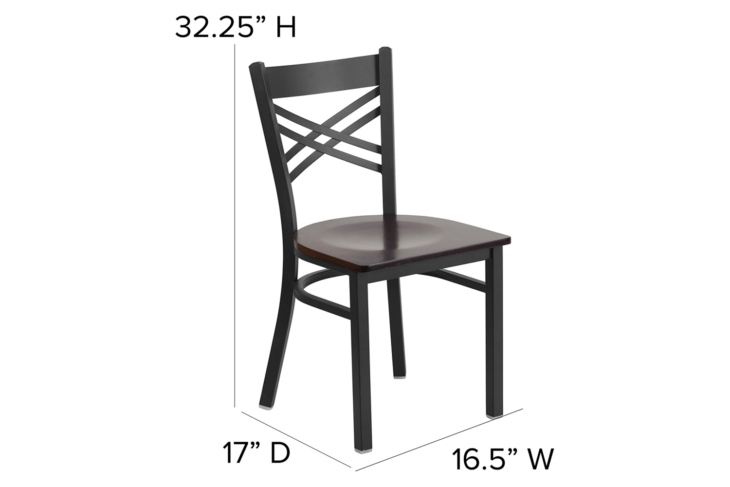 BLNK HERCULES Series Black Metal X" Back Restaurant Chair with Wood Seat - Walnut