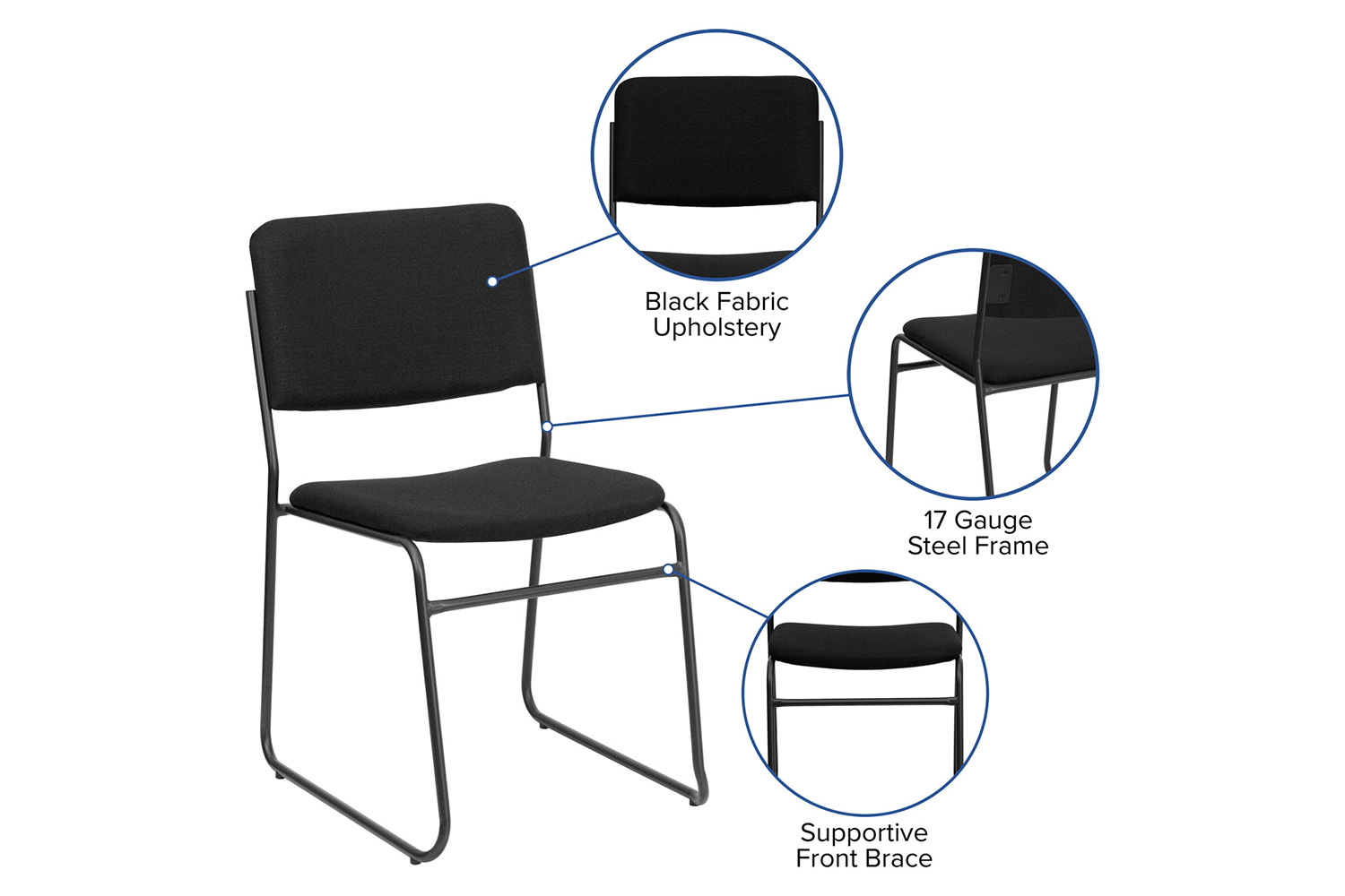 BLNK HERCULES Series Fabric High Density Stacking Chair with Sled Base - Black