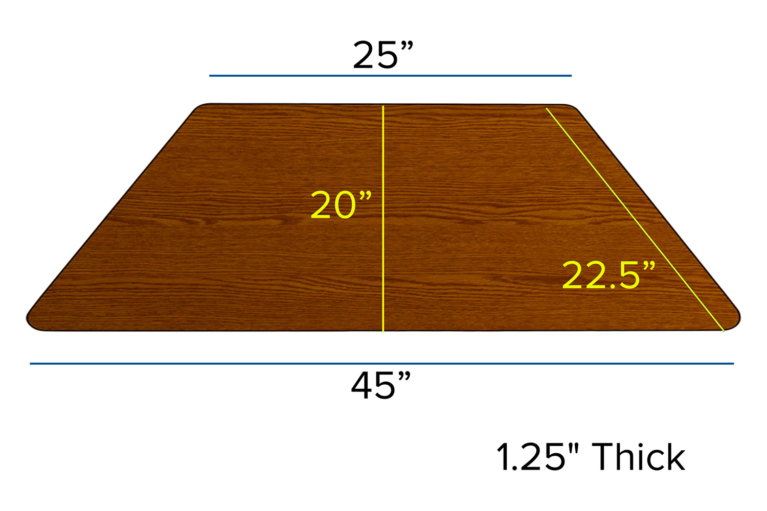 BLNK Wren Mobile Trapezoid HP Laminate Activity Table - Oak, 22.5"W x 45"L, with Standard Height Adjustable Legs