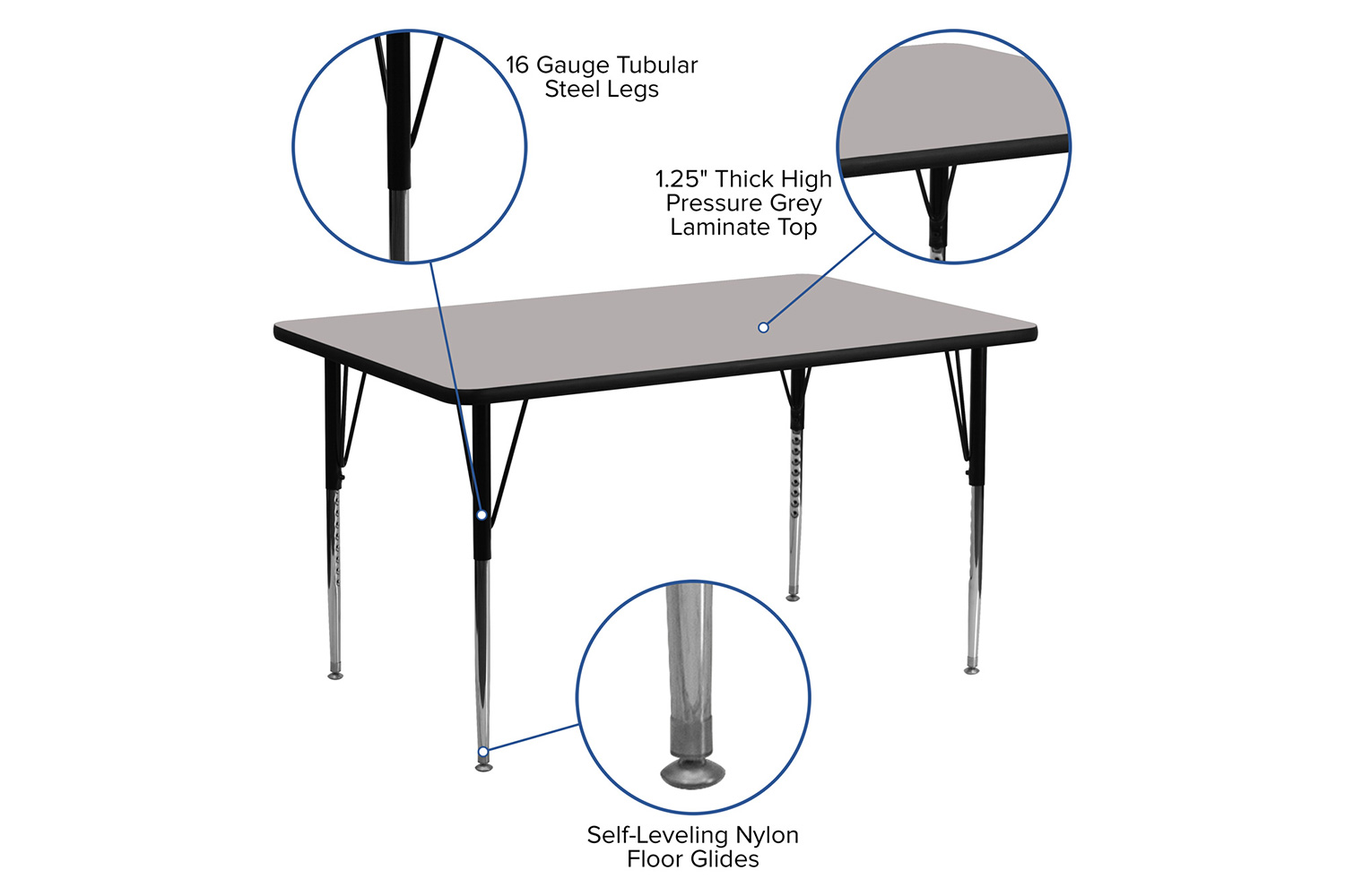 BLNK Wren Rectangular HP Laminate Activity Table - Gray, 24"W x 60"L, with Standard Height Adjustable Legs