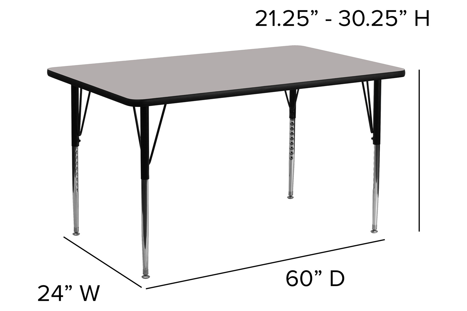 BLNK Wren Rectangular HP Laminate Activity Table - Gray, 24"W x 60"L, with Standard Height Adjustable Legs