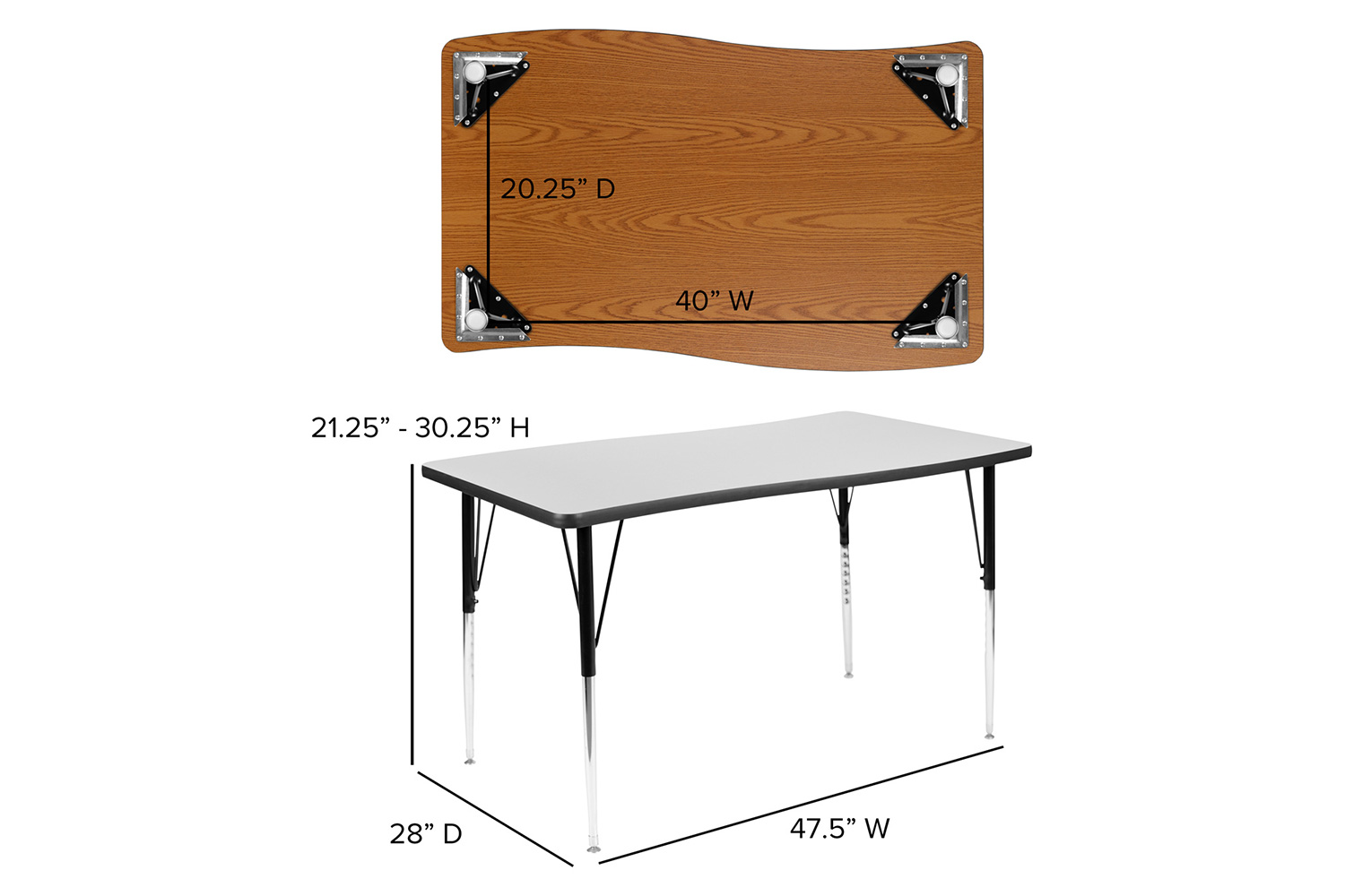 BLNK Wren Rectangular Thermal Laminate Wave Flexible Collaborative Activity Table - Gray, 28"W x 47.5"L, with Standard Height Adjustable Legs