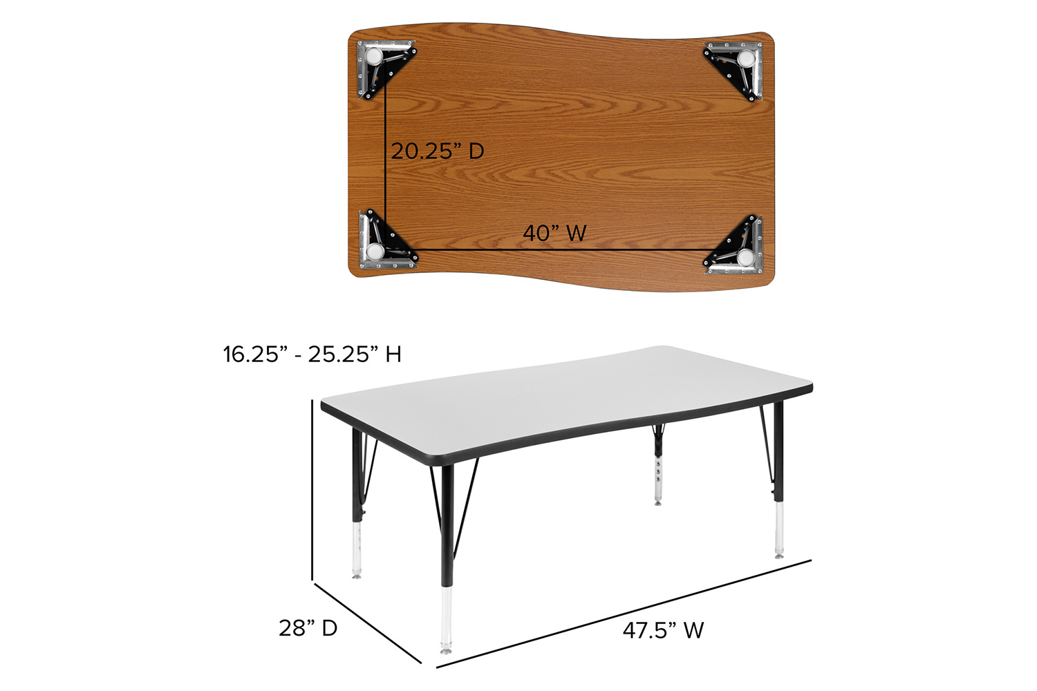 BLNK Wren Rectangular Thermal Laminate Wave Flexible Collaborative Activity Table - Gray, 28"W x 47.5"L, with Short Height Adjustable Legs