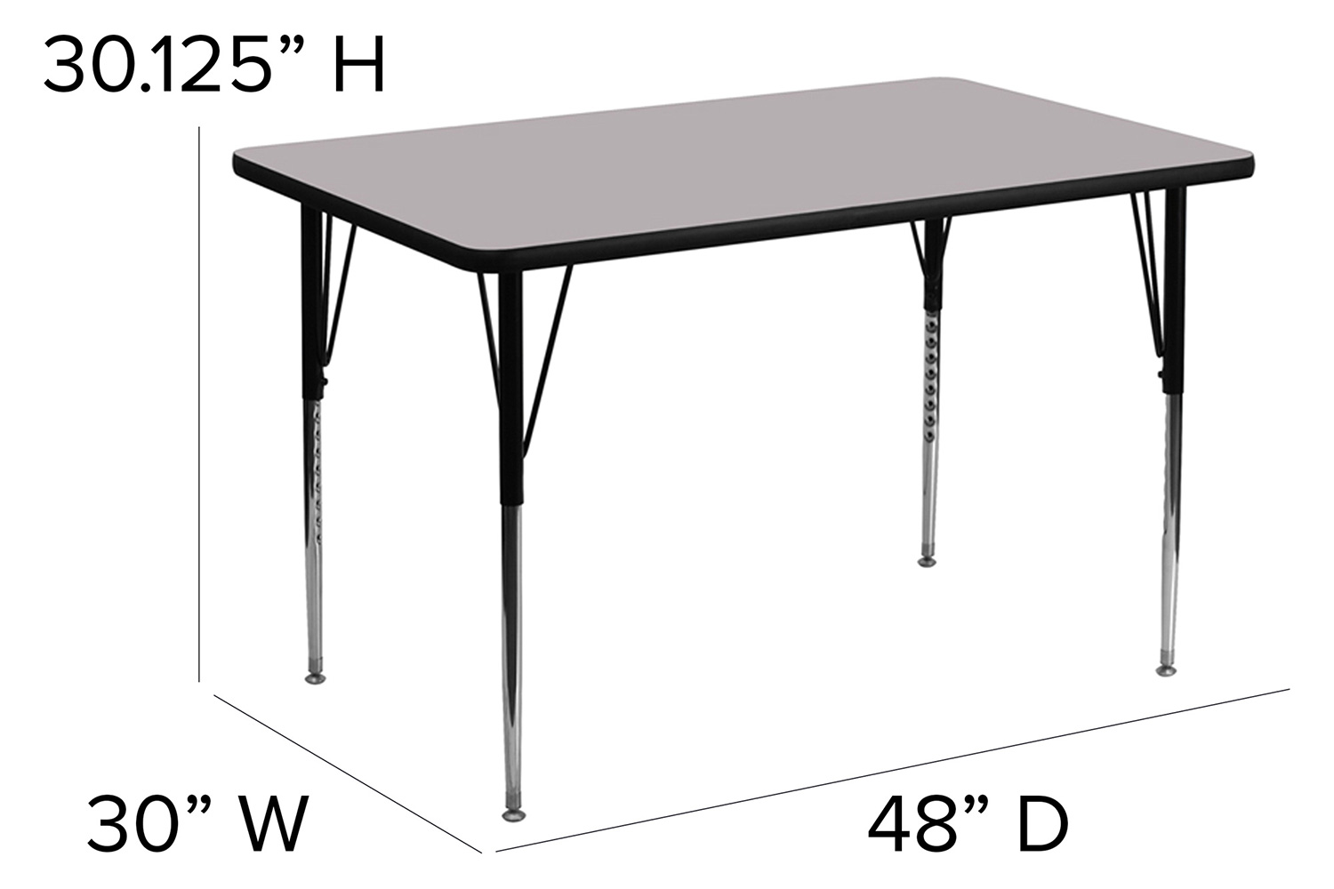 BLNK Wren Rectangular Thermal Laminate Activity Table - Gray, 30"W x 48"L, with Standard Height Adjustable Legs