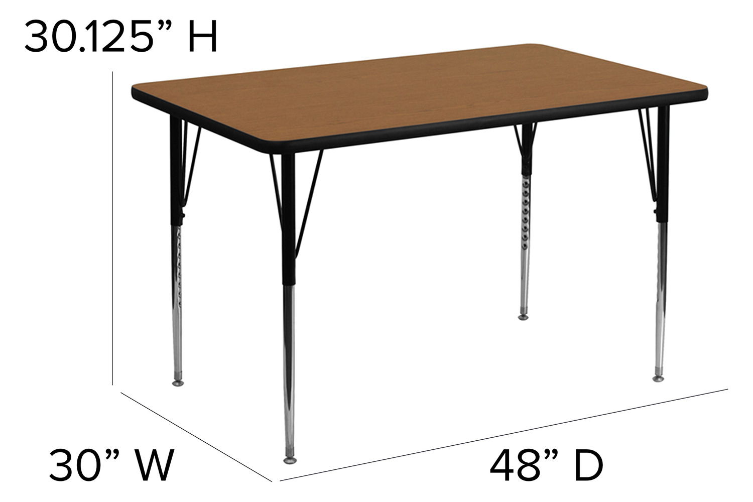 BLNK Wren Rectangular Thermal Laminate Activity Table - Oak, 30"W x 48"L, with Standard Height Adjustable Legs