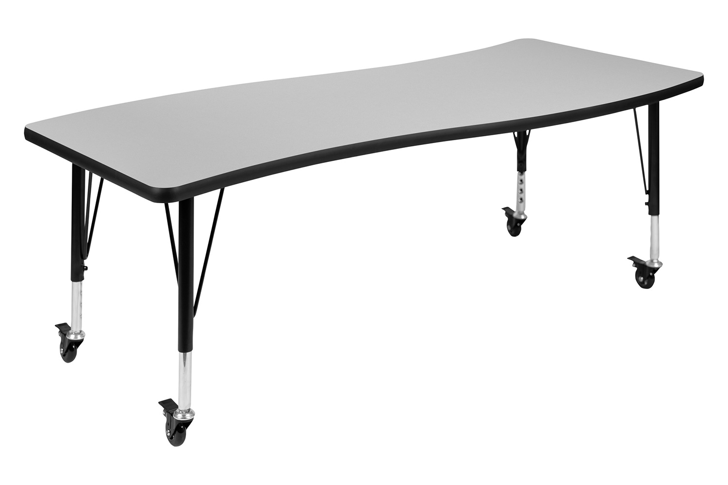 BLNK Wren Mobile Rectangular Thermal Laminate Wave Flexible Collaborative Activity Table - Gray, 26"W x 60"L, with Short Height Adjustable Legs