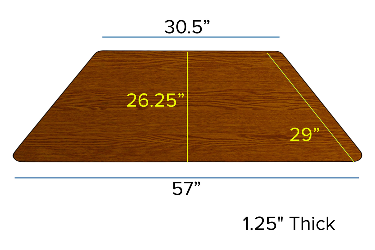 BLNK Wren Mobile Trapezoid HP Laminate Activity Table - Oak, 29"W x 57"L, with Short Height Adjustable Legs