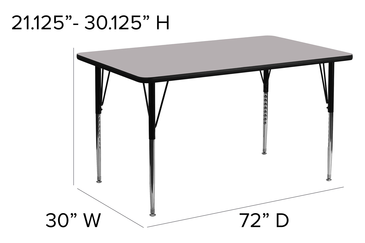 BLNK Wren Rectangular Thermal Laminate Activity Table - Gray, 30"W x 72"L, with Standard Height Adjustable Legs