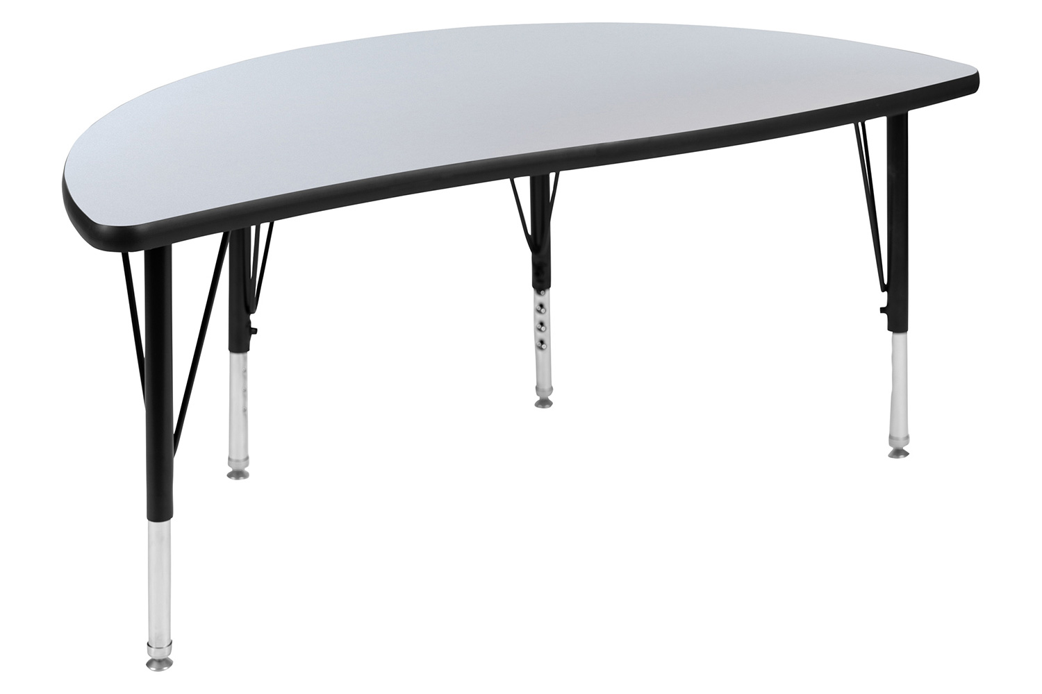 BLNK Wren Half Circle Thermal Laminate Wave Flexible Collaborative Activity Table - Gray, 47.5"D, with Short Height Adjustable Legs