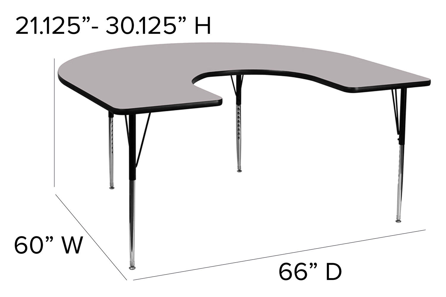 BLNK Wren Horseshoe Thermal Laminate Activity Table - Gray, with Standard Height Adjustable Legs