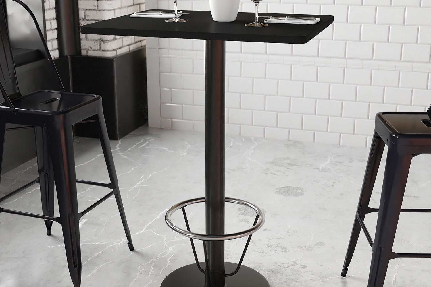 BLNK Rectangular Bar Height Table with 18'' Round Base