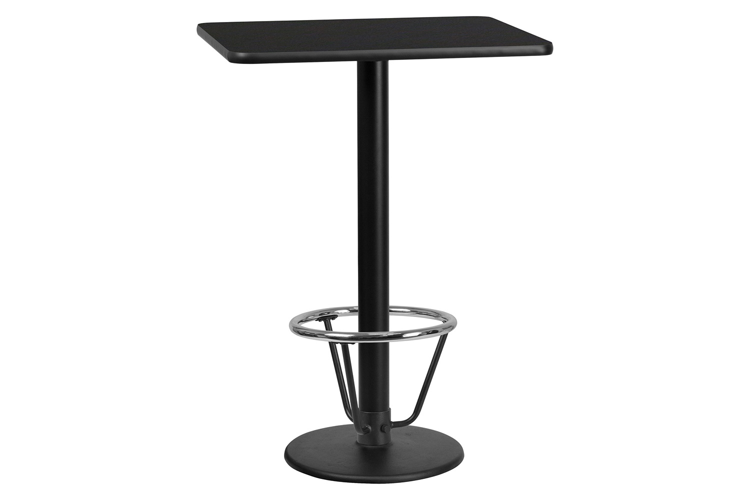 BLNK Rectangular Bar Height Table with 18'' Round Base - Black, 24"W x 30"L, with Foot Ring