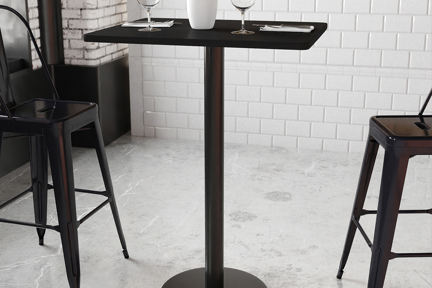 BLNK Rectangular Bar Height Table with 18'' Round Base