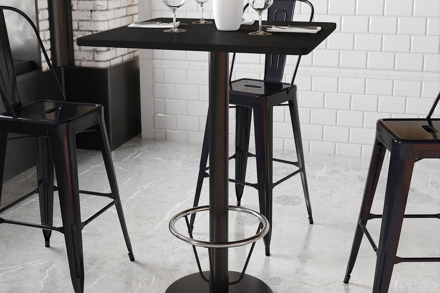 BLNK Square Bar Height Table with 18'' Round Base