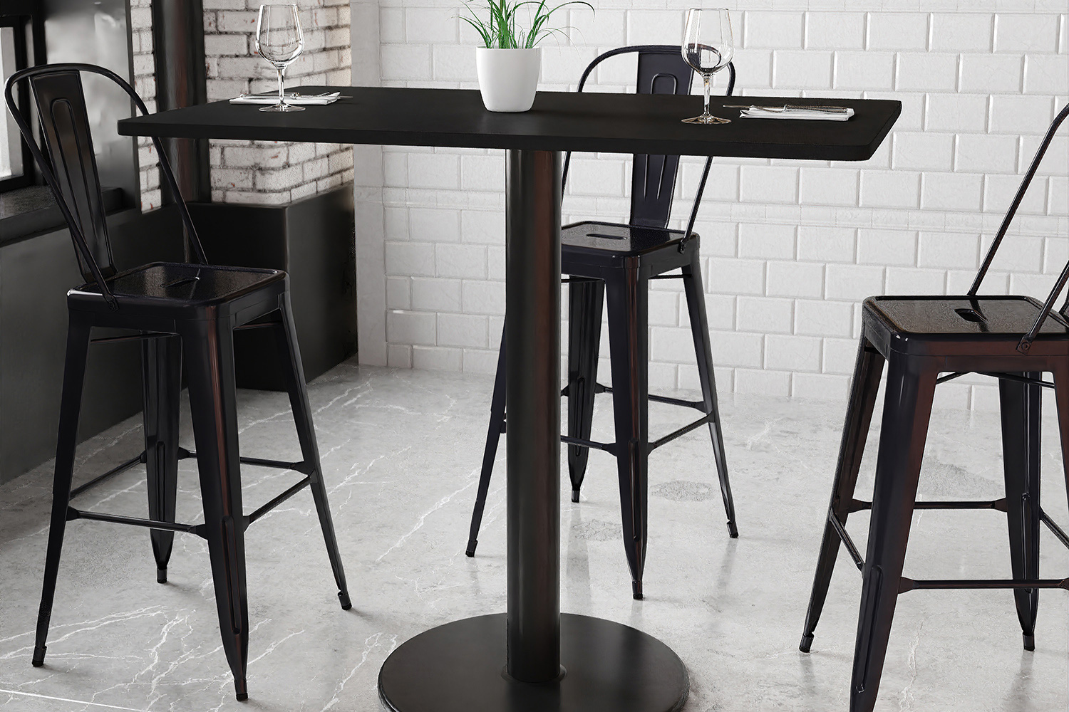 BLNK Rectangular Bar Height Table with 24'' Round Base